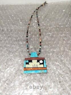 Native American Hand-Crafted Stone Necklace with Turquoise Ceramic Pueblo