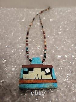 Native American Hand-Crafted Stone Necklace with Turquoise Ceramic Pueblo