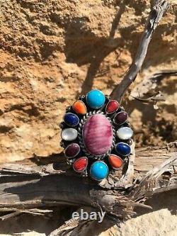 Native American Handmade Multi-Stone Cluster Sterling Silver Ring