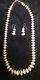 Native American Navajo Handmade Pearls Sterling Silver Necklace With Earrings