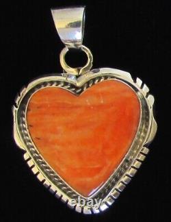 Native American Navajo Sterling Spiny Oyster Heart Pendant Signed Elouise Kee