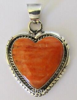 Native American Navajo Sterling Spiny Oyster Heart Pendant Signed Elouise Kee