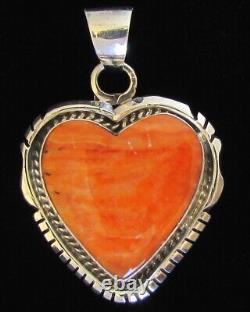 Native American Navajo Sterling Spiny Oyster Heart Pendant Signed Elouise Kee