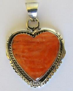 Native American Navajo Sterling Spiny Oyster Heart Pendant Signed Elouise Kee