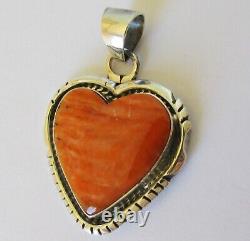 Native American Navajo Sterling Spiny Oyster Heart Pendant Signed Elouise Kee