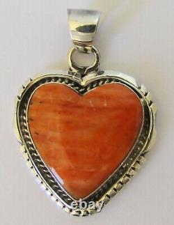 Native American Navajo Sterling Spiny Oyster Heart Pendant Signed Elouise Kee