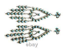 Native American Sterling Silver Zuni Handmade Turquoise Dangle Earrings