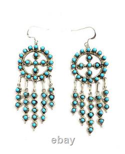 Native American Sterling Silver Zuni Handmade turquoise Dangle earrings