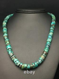Native American Turquoise 9 mm 20 Heishi Sterling Silver Bead Necklace 03672