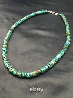 Native American Turquoise 9 mm 20 Heishi Sterling Silver Bead Necklace 03672