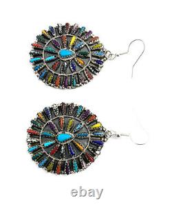 Native American sterling silver navajo Handmade Multicolor Cluster earrings
