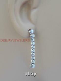 Natural 1.55ct Diamond Dangle Tennis Earrings 14k White Gold Made in USA