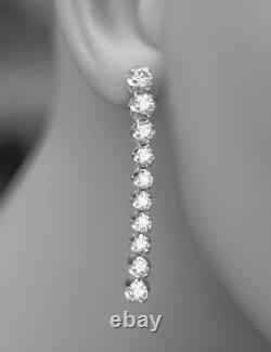 Natural 4.78ct Diamond Tennis Earrings Dangle Drop 14k White Gold USA Made