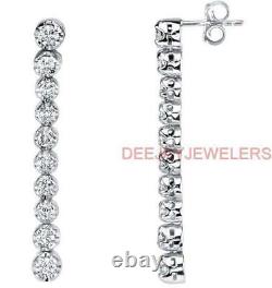 Natural 4.78ct Diamond Tennis Earrings Dangle Drop 14k White Gold USA Made