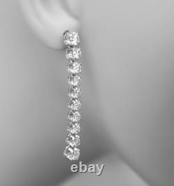 Natural 4.78ct Diamond Tennis Earrings Dangle Drop 14k White Gold USA Made