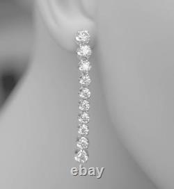 Natural 4.78ct Diamond Tennis Earrings Dangle Drop 14k White Gold USA Made