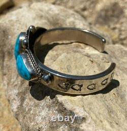 Navajo Handmade Kingman Turquoise Sterling Silver Cuff by Vernon and Claris
