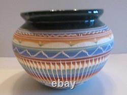 Navajo Multi Colored Hand Made Pot Pottery Colorful 2007 Signed USA