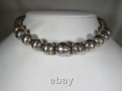 Navajo Sterling Silver Hand-Made Decoratively Stamped Navajo Pearls Choker