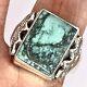 Navajo Turquoise Mens Ring Sz 12 Sterling Signed Cf Rectangle Band Handmade 18mm