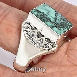 Navajo Turquoise Mens Ring Sz 12 Sterling Signed CF Rectangle Band Handmade 18mm