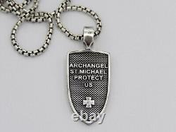 New Hand Made in USA. 925 Sterling Silver Archangel St Michael Angel Necklace
