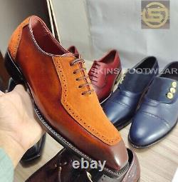 New Handmade Men's Pure Leather Suede Wholecut Brogue Dress Formal Stylish Shoes