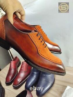 New Handmade Men's Pure Leather Suede Wholecut Brogue Dress Formal Stylish Shoes