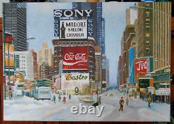 New York Winter Street1984 Original Oil Painting Canvas 20x28 Hand Painted JSArt