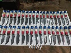 Nice USA FLAG hand made Damascus steel lot of 6 50pcs Hunting knives. (NE-4008)