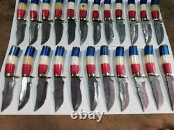 Nice USA FLAG hand made Damascus steel lot of 6 50pcs Hunting knives. (NE-4008)