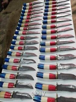 Nice USA FLAG hand made Damascus steel lot of 6 50pcs Hunting knives. (NE-4008)