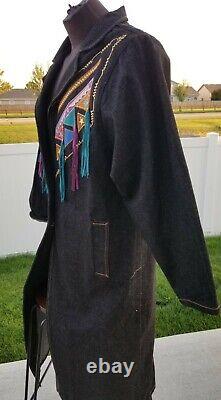 Nice Womens PIONEER WEAR (Made in USA) HAND PAINTED Southwest LONG DENIM COAT 12