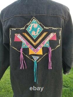 Nice Womens PIONEER WEAR (Made in USA) HAND PAINTED Southwest LONG DENIM COAT 12