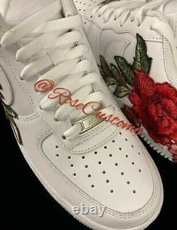 Nike Air Force 1 07 Low Red Rose Flower Floral White Custom Shoes All Size