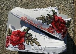 Nike Air Force 1 07 Low Red Rose Flower Floral White Custom Shoes All Size