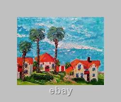 Ocean Village Abstract Seascape Oil Paintings on canvas palette knife Plein Air
