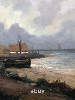 Oil on panel painting Seascape Hand made 14x20 Netherlands artist J. M. Beek XX