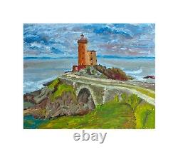 Oil painting on canvas Lighthouse. Original. Seascape. Handmade, unique painting