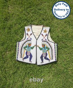 Old American Style Handmade Beaded Front Powwow Regalia Vest BV919 Duty Paid USA