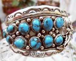 Old Pawn Navajo Bisbee Turquoise Sterling Silver Cuff Bracelet SZ6 7/8 2.54oz