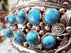 Old Pawn Navajo Bisbee Turquoise Sterling Silver Cuff Bracelet SZ6 7/8 2.54oz