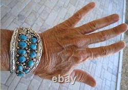 Old Pawn Navajo Bisbee Turquoise Sterling Silver Cuff Bracelet SZ6 7/8 2.54oz