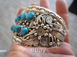 Old Pawn Navajo Bisbee Turquoise Sterling Silver Cuff Bracelet SZ6 7/8 2.54oz