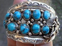 Old Pawn Navajo Bisbee Turquoise Sterling Silver Cuff Bracelet SZ6 7/8 2.54oz