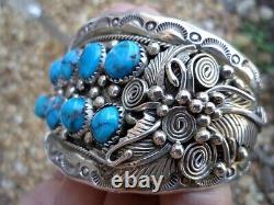 Old Pawn Navajo Bisbee Turquoise Sterling Silver Cuff Bracelet SZ6 7/8 2.54oz