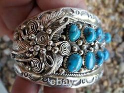 Old Pawn Navajo Bisbee Turquoise Sterling Silver Cuff Bracelet SZ6 7/8 2.54oz