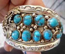 Old Pawn Navajo Bisbee Turquoise Sterling Silver Cuff Bracelet SZ6 7/8 2.54oz