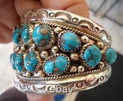 Old Pawn Navajo Bisbee Turquoise Sterling Silver Cuff Bracelet SZ6 7/8 2.54oz