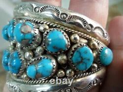 Old Pawn Navajo Bisbee Turquoise Sterling Silver Cuff Bracelet SZ6 7/8 2.54oz